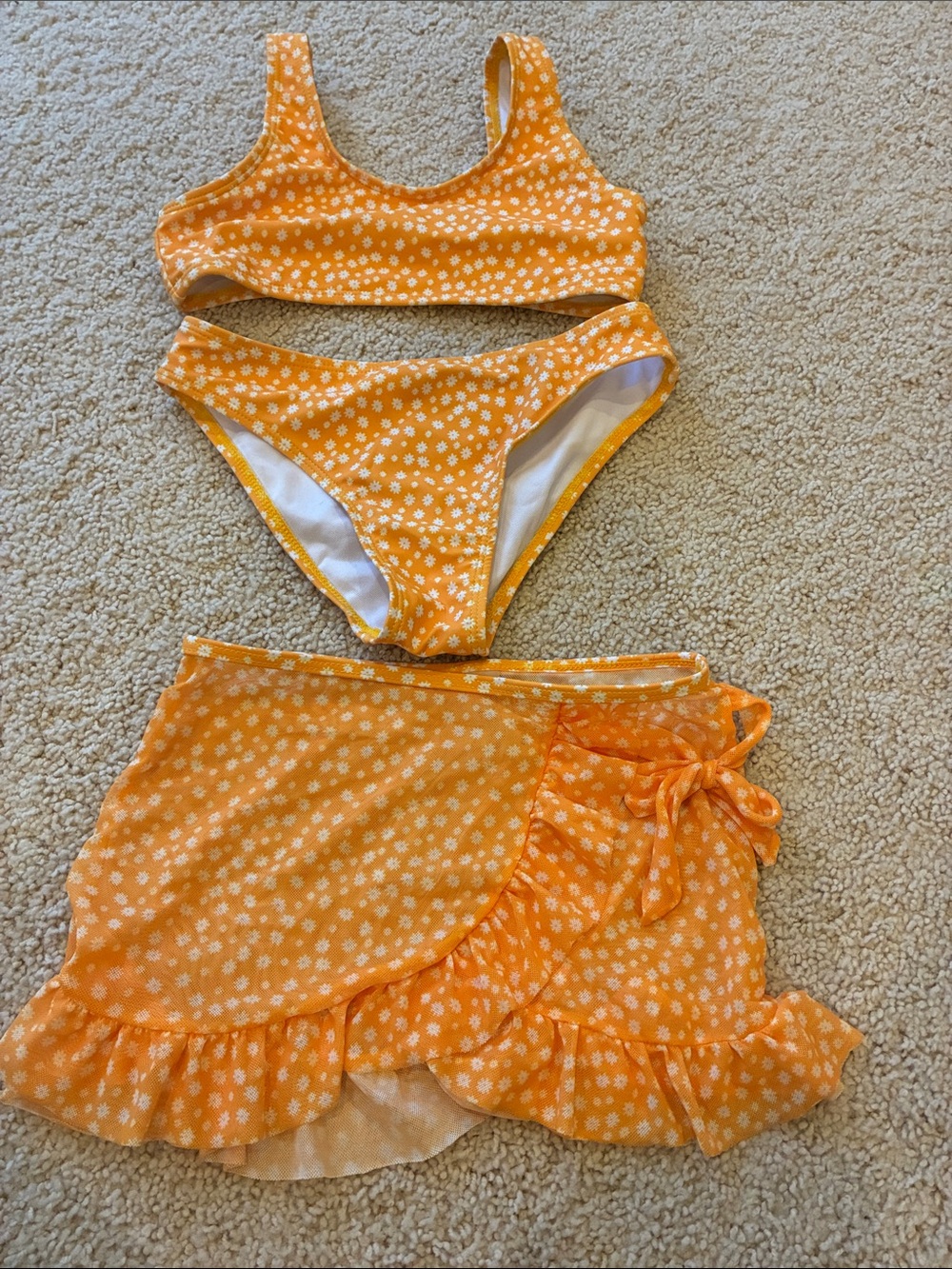 Orange Daisy Two-Piece Bikini with Wrap Skirt